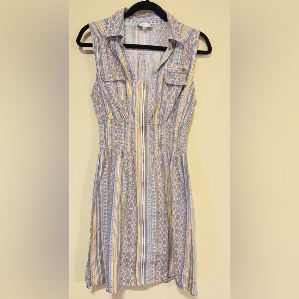 J Gee Midi Dress Full Zip Front Sleeveless Smocked BohoSize 1X